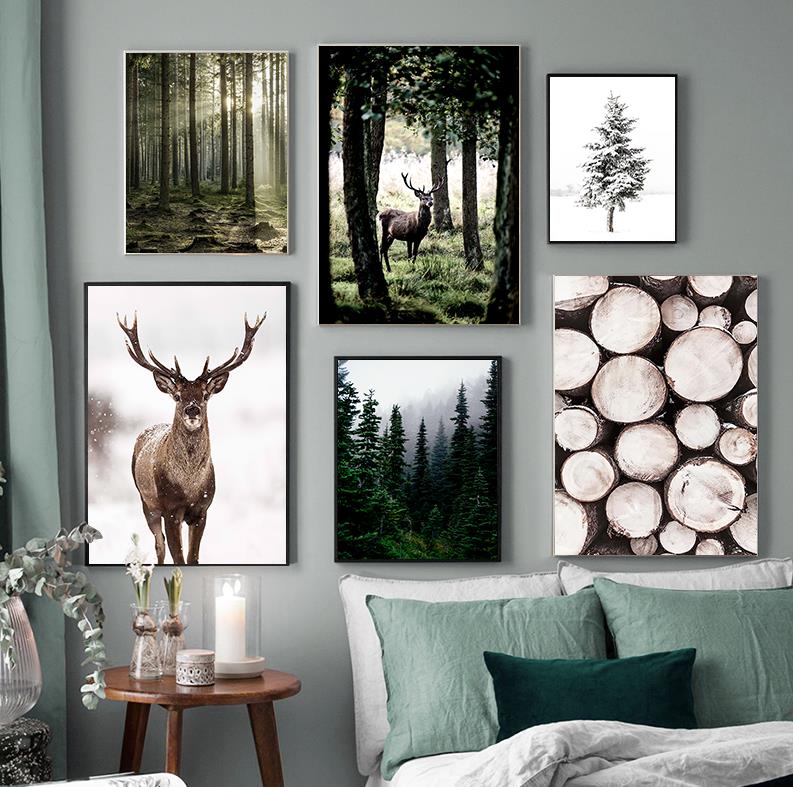 Photography Landscape - Pintura de paisaje nórdico con ciervos,